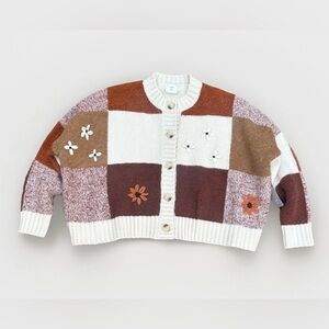 New Luna Ivy Floral Patchwork Crewneck Cardigan in Size Large